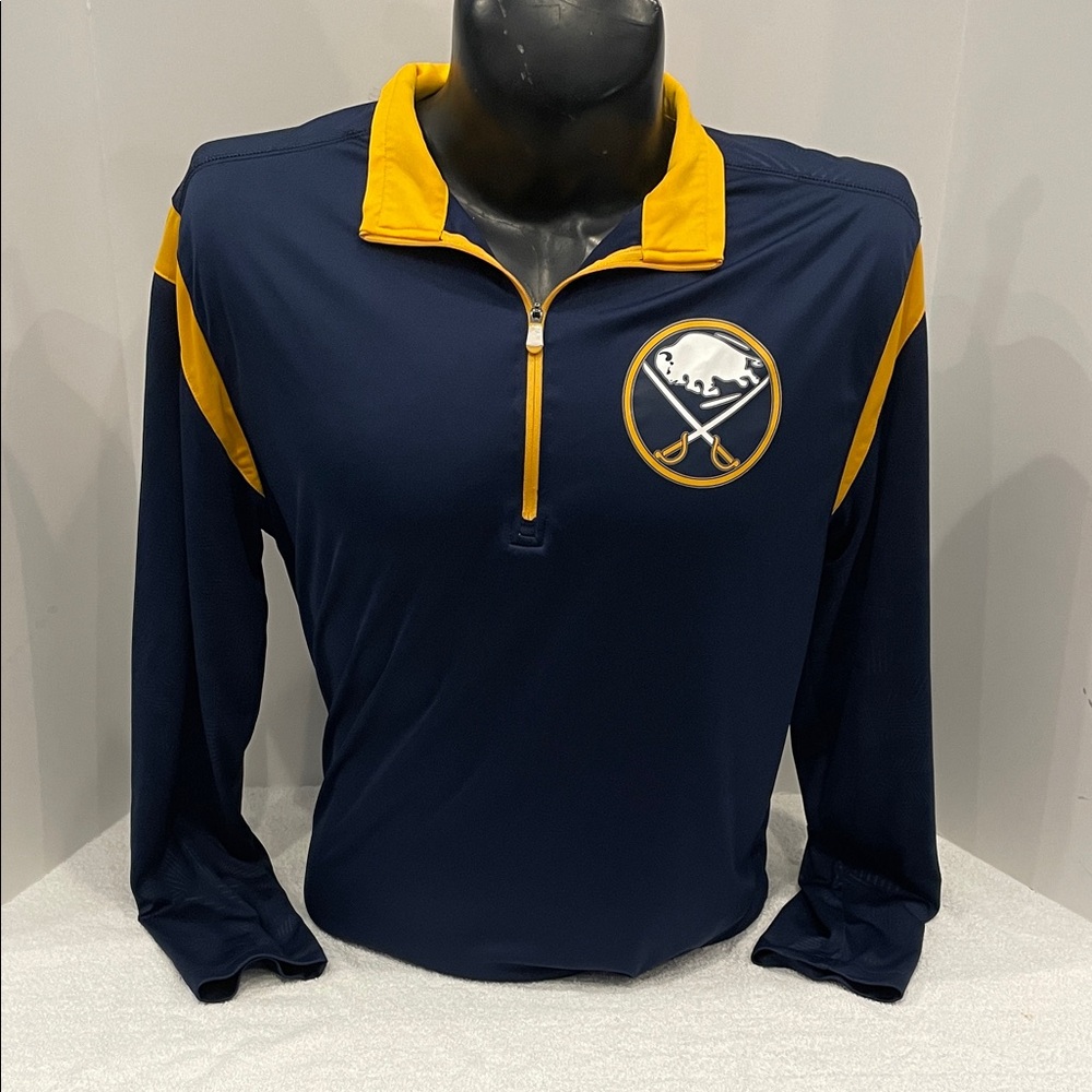 Mens NHL Buffalo Sabres Fanatics Navy and Gold Long Sleeve Shirt
